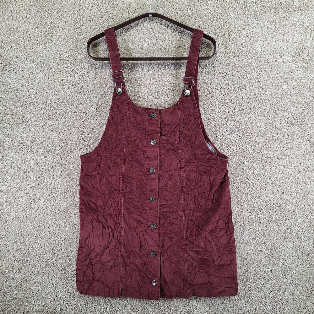 Celebrity Pink Dress Womens L Burgundy Corduroy Button Front Mini Overall Boho